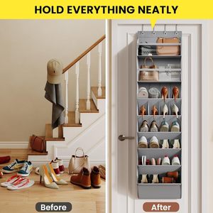 Over The Door <b>Shoe</b> Organizer 16-20 Pairs Grey Oxford Fabric Clear Pockets Hanging Rack For Closet Door <b>Shoes</b> Handbags - Product Image 6