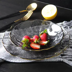 BST Creative gold rim transparent irregular shaped vegetable fruit crystal glass salad bowl home decoration