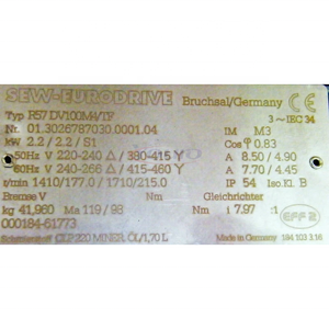 Nouveau Moteur à Engrenages Hélicoïdaux EURODRIVE R57 DV100M4/TF 2.2KW 4 Pôles Triphasé Industriel - Product Image 6