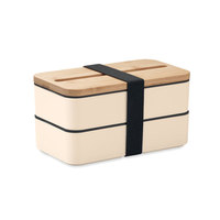 Boîte à lunch double couche grande capacité avec couteaux, fourchettes et cuillères, réutilisable et dotée d'un couvercle en bambou écologique