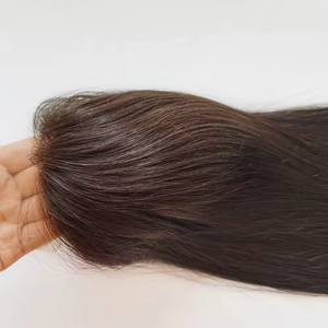 Perruque toupet pour <span class=keywords><strong>femme</strong></span> en cheveux humains Remy, tissée à la main, à clipser, naturelle, indienne, pour blond, lisse soyeux, 100% cheveux humains - Product Image 1