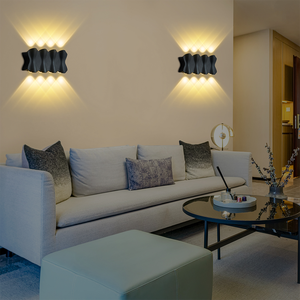 Lampe murale extérieure décorative moderne 8W LED blanc chaud étanche IP65 en aluminium noir à fixation murale pour porche, couloir, jardin - Product Image 3