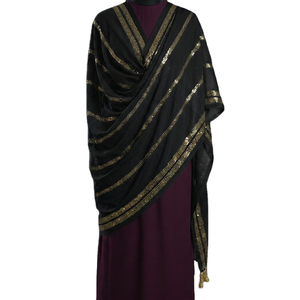 Pañuelo largo ligero de viscosa a rayas con estampado metalizado para mujer, transpirable, para uso diario en todas las estaciones, estilo étnico, hiyab. - Product Image 1