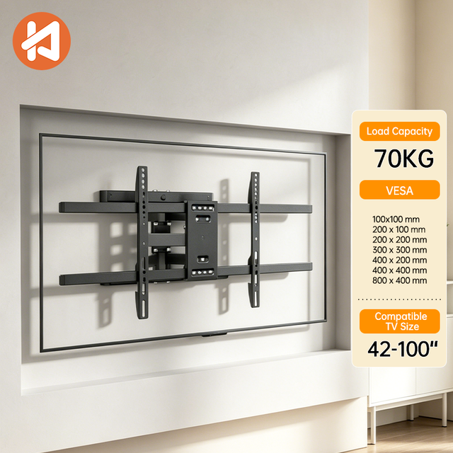 Heavy Duty Alloy Steel TV Wall Mount Bracket Supports 42-100 Inch LED/LCD Screens 70KG Capacity Full Motion Swivel Tilt
