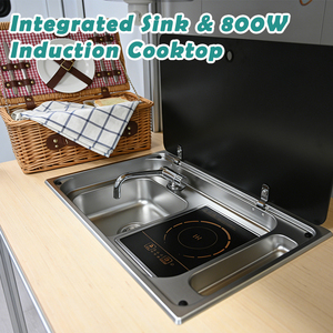 Combo de Fregadero y Placa de Inducción JDA para RV, con Tapa de Vidrio SS304, Grifo Integrado Incluido, para Caravana, Autocaravana, Cámper, Barco, Cocina Marina - Product Image 5