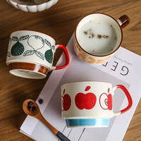 Ensemble de tasses en porcelaine rétro japonaises de 300 ml avec cuillère, poignée personnalisable, isolées, réutilisables, cadeau d'affaires, utilisation alimentaire, en stock