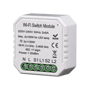 Domotic novo 2x5a inteligente, interruptor de relé duplo sem fio liga-desliga-liga fonte de alimentação wi-fi interruptor duplo