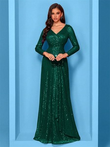 Cộng Với Kích Thước Sang Trọng V Cổ Dài Tay Áo Sequins Buổi Tối Ăn Mặc Cho Phụ Nữ 2025 Wedding Party Prom Maxi Cocktail Phù Dâu Gowns - Product Image 5
