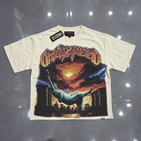 Kaos Pria 250G Katun Grafis Kartun Cetak Langsung Tinta Putih Longgar O-Neck Lengan Pendek Streetwear