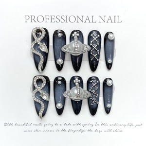 Patch européen américain Cyberpunk Design porté à la main long Nail Art par l'impératrice <span class=keywords><strong>douairière</strong></span> serpent métal pour le commerce extérieur - Product Image 6