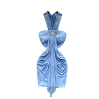 Robes mini élégantes d'été à col halter, plissées, en maille, moulantes pour femmes