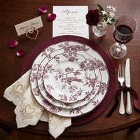 Service de vaisselle en céramique Chinoiserie bordeaux vintage, en porcelaine décorée, vente en gros pour mariages, restaurants, fêtes et vente au détail