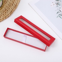 Boîte à stylos en papier de couleur unie avec couvercle et base, fenêtre transparente, boîte cadeau bronzée, design rectangulaire