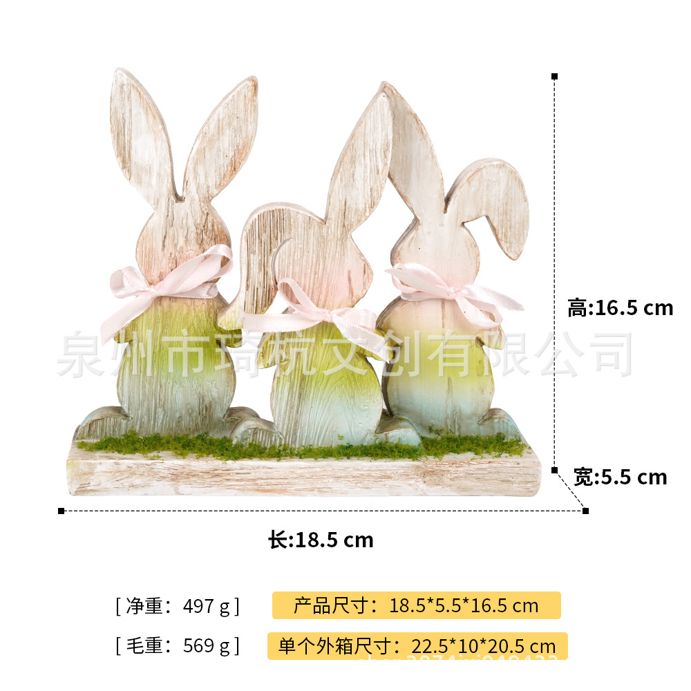Trois lapins - planche de bois - vert herbe
