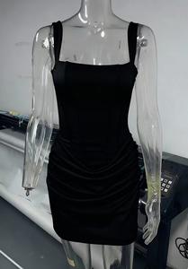 2026 kadınlar kahverengi dantelli Chic Mini elbise kare boyun kolsuz gömme pileli Hem Robe yaz sokak parti katı Lady Vestidos - Product Image 6