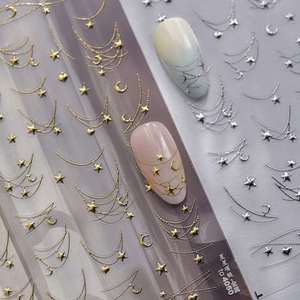 Autocollants pour ongles en forme de cœur, de lune et d'étoile en or et <span class=keywords><strong>argent</strong></span> 5D, paillettes, perles, autocollants pour ongles en gel scintillants, chaîne d'étoiles - Product Image 2