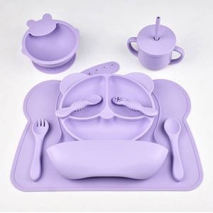 Juego de alimentación de silicona para bebés al por mayor, plato con forma de oso, tenedor, cuchara, tazón con ventosa, apto para lavavajillas, utensilios de comedor para niños - Product Image 1