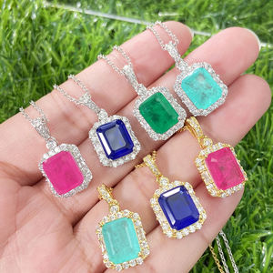 Collar Retro Rectangular Grande de Oro Laminado con Zirconia Paraíba, Joyería Fina Sencilla y de Moda al por Mayor para Mujer - Product Image 2