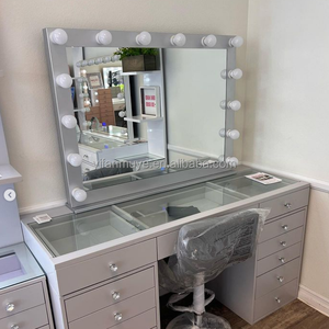 Juego de Tocador de Maquillaje de Madera con Mesa para Dormitorio, Espejo Grande con Luces LED de Brillo Ajustable y 13 Cajones - Product Image 2