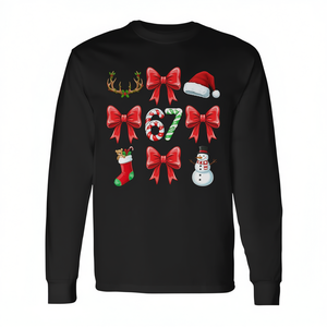 Maglietta natalizia con stampa digitale a maniche lunghe, girocollo, unisex, per adulti, con motivo a nastro e albero di Natale, a tema festivo, Six Seven Meme - Product Image 2