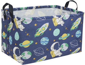 Blue Space Astronaut <b>Rectangle</b> Storage Basket Cute Canvas Organizer <b>Bin</b> for Pet/Children Toys, Books, Clothes - Product Image 1