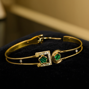 Fashion Bangle 316L Stainless Steel PVD Gold Plating Green Inlay <b>Crystal</b> Detail <b>Bracelet</b> - Product Image 3
