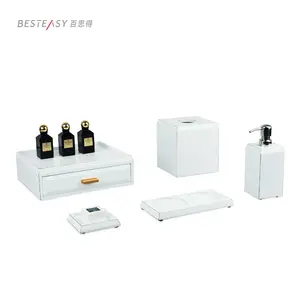 Set Aksesori Marmer imitasi, 5 buah aksesori kamar mandi rumah resin marmer imitasi mewah putih