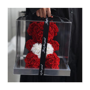 AM-PFE37A Ammy préservé Rose ours en peluche pantoufles petit ours en peluche acrylique amour coffrets cadeaux pour présent Ours rose éternel - Product Image 1