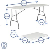 Table pliante gain de place en plastique HDPE épaissi avec structure en acier inoxydable pour extérieur, jardin, patio, hôtel, pique-nique, camping, cour arrière