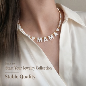 Custom Low MOQ <b>Initial</b> Natural Stone Gold Plated Stainless Steel Freshwater Baroque Pearl Bead Necklace for Jewelry Brands - Product Image 4
