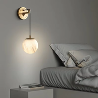 Lampe murale en marbre espagnol pour chambre à coucher, chevet, couloir, éclairage d'ambiance, style postmoderne minimaliste, lampe murale en albâtre en forme de boule