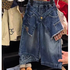 Nuovi <span class=keywords><strong>Pantaloni</strong></span> Culotte <span class=keywords><strong>Larghi</strong></span> in Denim Patchwork di Cotone <span class=keywords><strong>per</strong></span> Ragazze 2026, Jeans Comodi <span class=keywords><strong>per</strong></span> Bambine 1-8 Anni - Product Image 1