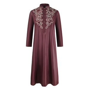 2023 <span class=keywords><strong>ropa</strong></span> Floral musulmana para hombres Jubba Thobe de manga larga de Color sólido túnicas transpirables cuello levantado caftán islámico para hombres Abaya - Product Image 3
