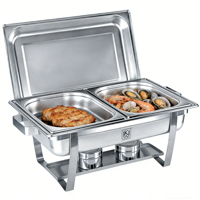 Moderne roestvrijstalen chafing dish buffetwarmer 9L rechthoekig met alcoholverwarming voor hotel en restaurant