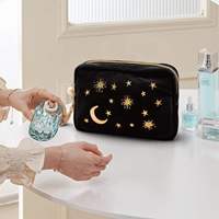 Pochette de maquillage personnalisée en velours brodé style coréen, grande capacité, organiseur de cosmétiques avec appliques, étui à pinceaux de maquillage zippé pour voyage
