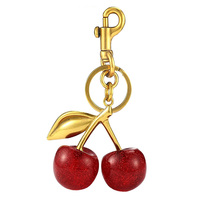 Porte-clés en résine scintillante en forme de fraise avec fermoir mousqueton, breloque de sac pour sac à main femme
