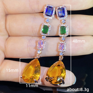 Orecchini Lunghi Vintage in Stile Barocco con Zirconi, Orecchini Pendenti con Gemme Colorate alla Moda per Donne - Product Image 3