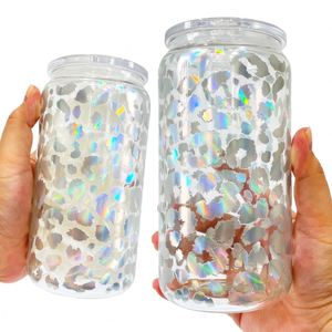 Paquete de 25 Calcomanías de Vinilo con Logotipo Personalizado, Decoradas con Estampado Holográfico de Leopardo y Guepardo, para Vasos de Cerveza Transparentes de 16 oz - Product Image 1