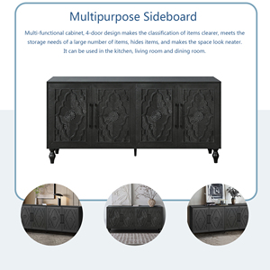 Carved Flower Door Large Storage Cabinet With Metal Handle For Living Room <b>Kitchen</b> Entryway <b>Black</b> - Product Image 5