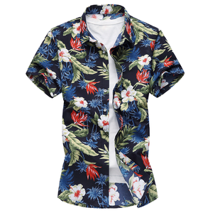 Chemises Hawaïennes Respirantes Teintes à la Main Col en V Décontractées Manches Courtes Plage Tropicale Boutonnées 100% Coton Motif Imprimé Homme Été - Product Image 1