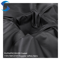 Tissu de doublure en taffetas 100% polyester 190T pour sacs, imperméable, enduit PD/PU/argent, motif uni noir pour doublure intérieure