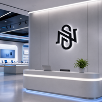 Enseigne logo Halo en acier inoxydable noir mat avec bandes LED rétroéclairées blanc 6500K, étanche IP65, pour publicité et décoration modernes