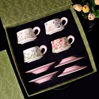 Ensemble tasse et soucoupe à café en céramique dans un coffret cadeau avec motif floral, style rétro luxe léger vintage, 260 ml, pour cérémonie d'ouverture