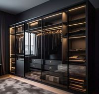 Vermonhouzz Dressing sur mesure de luxe avec porte vitrée et éclairage LED intelligent, armoire de rangement modulaire pour villa