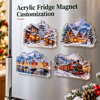 Aimants de réfrigérateur personnalisés en acrylique, paysage hivernal, souvenir, vente en gros, fabricant OEM, fournisseur d'usine, cadeaux de vacances, emballage en vrac