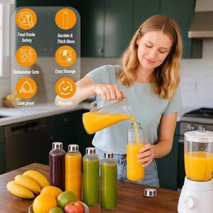 ढक्कन के साथ साफ कांच की बोतलें, 18 औंस, जूस के लिए स्टेनलेस स्टील कैप के साथ पानी की बोतलें - Product Image 2