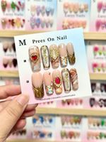 Nouvel Arrivage Faux Ongles en Acrylique à Presser Effet Feuille d'Or Couverture Complète Vente en Gros