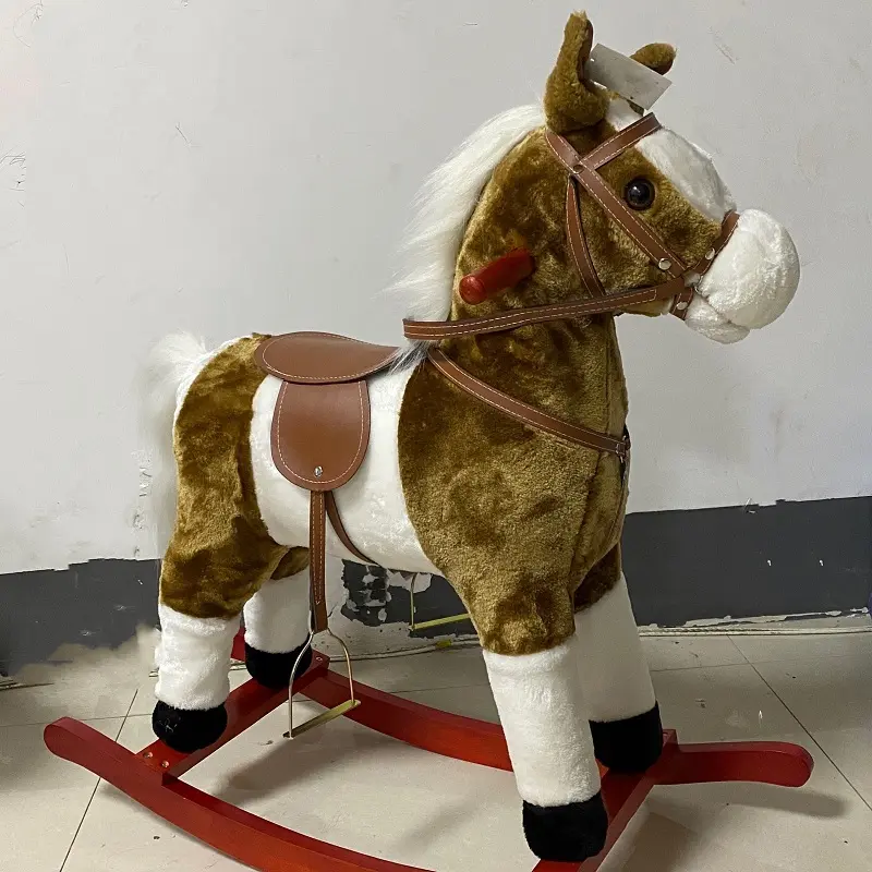 Rocking Horse Plush Brown With Sound toy Boys Rocking Horse Solid Construction