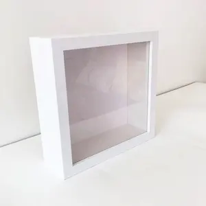 高品质定制澳大利亚8*8白色墙壁艺术3D深方形DIY批发手工木制阴影盒相框