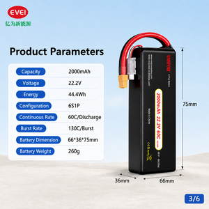 Batterie de drone rechargeable VIWIPOW 2000mAh 22.2V 60C 6S LiPo avec connecteur XT60 personnalisé pour drone RC, quadricoptère FPV, hélicoptère - Product Image 3